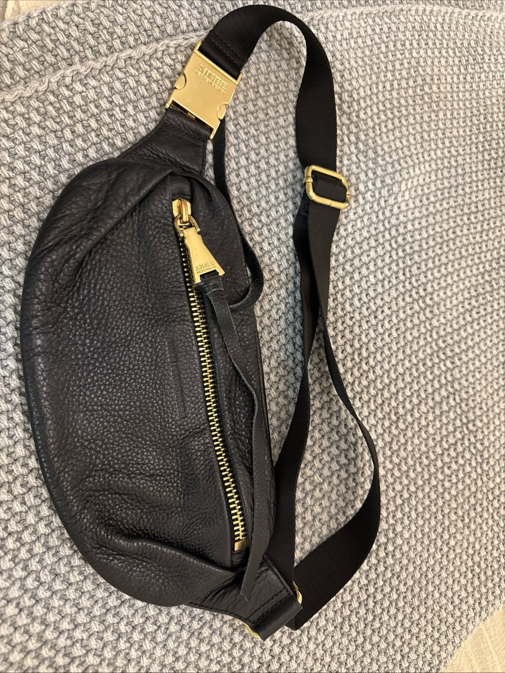 Aimee Kestenberg Black Leather Belt Bag with Gold Hardware